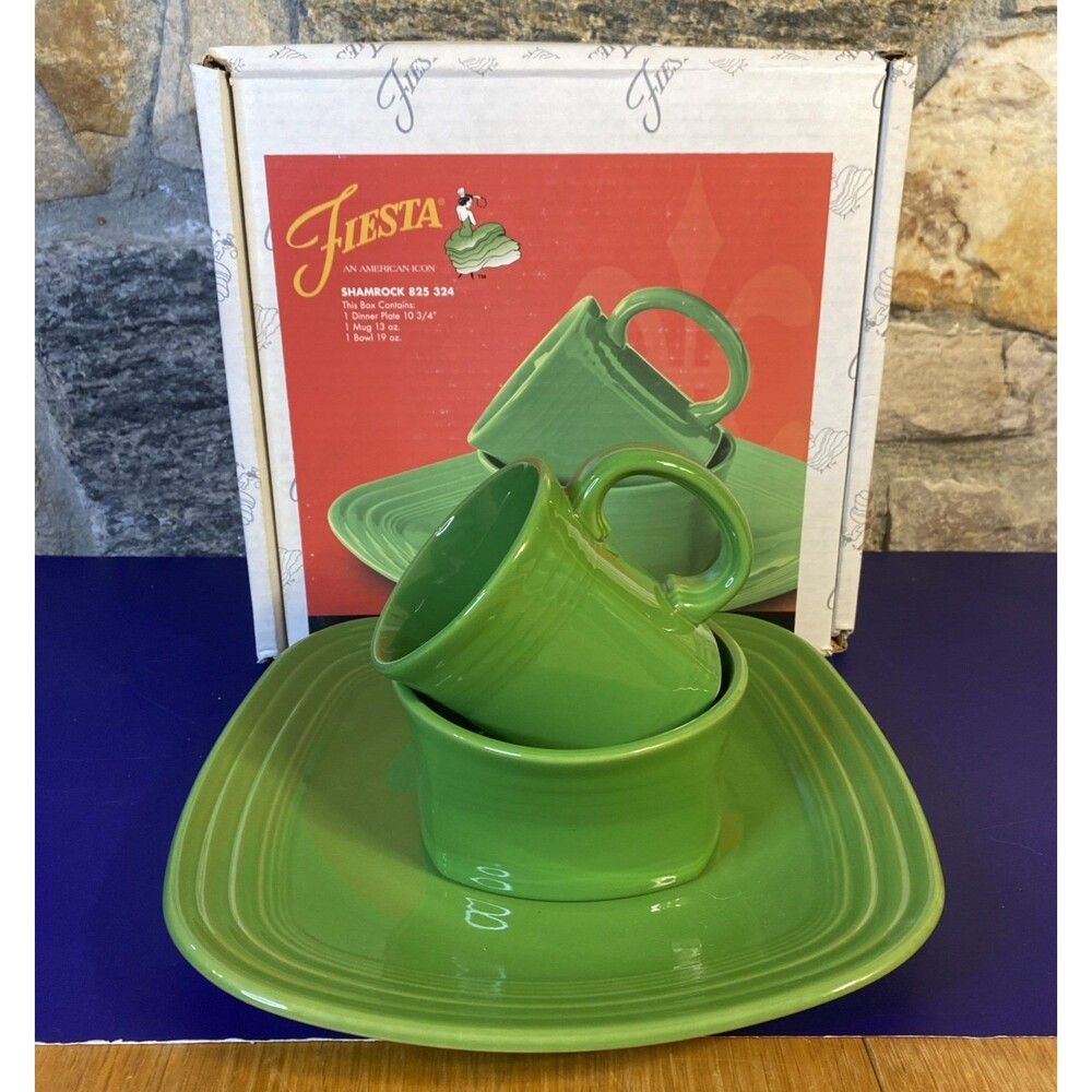 Fiesta 3 Piece Shamrock 825 324 Dinnerware - 10.75" Plate 13 oz Mug 19 oz Bowl
